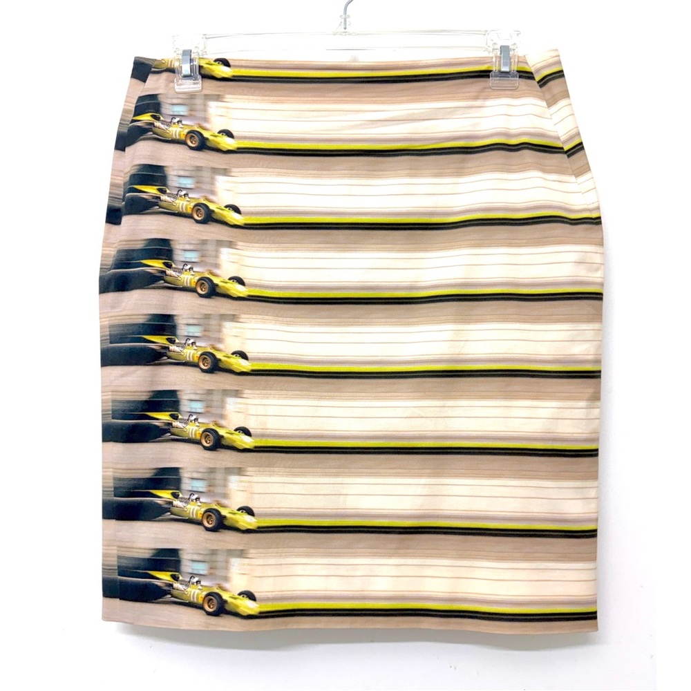Akris Race Car Monaco F1 Grand Prix Pencil Skirt Tan Beige Racing Stripe 12